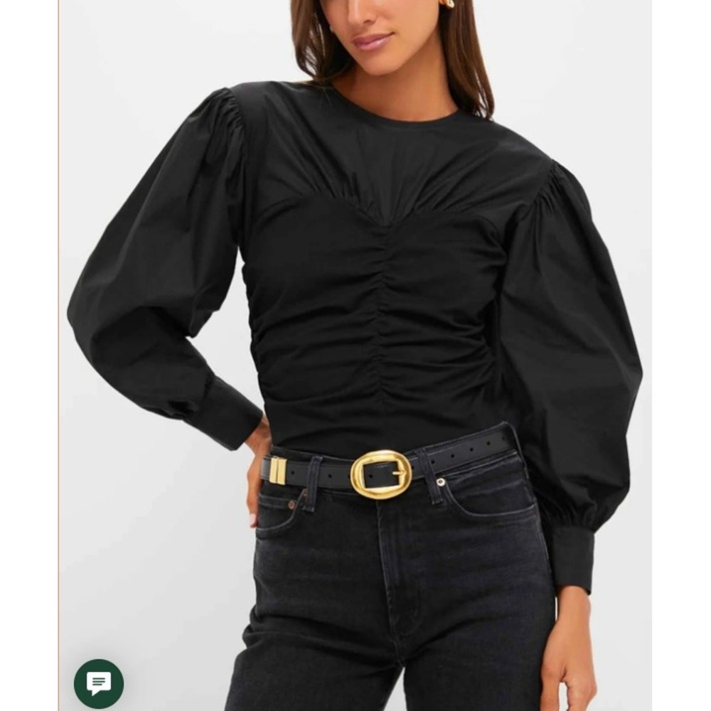 Hyacinth House Mixed Media Anita Blouse Women XXL Black Ruched Balloon Sleeve